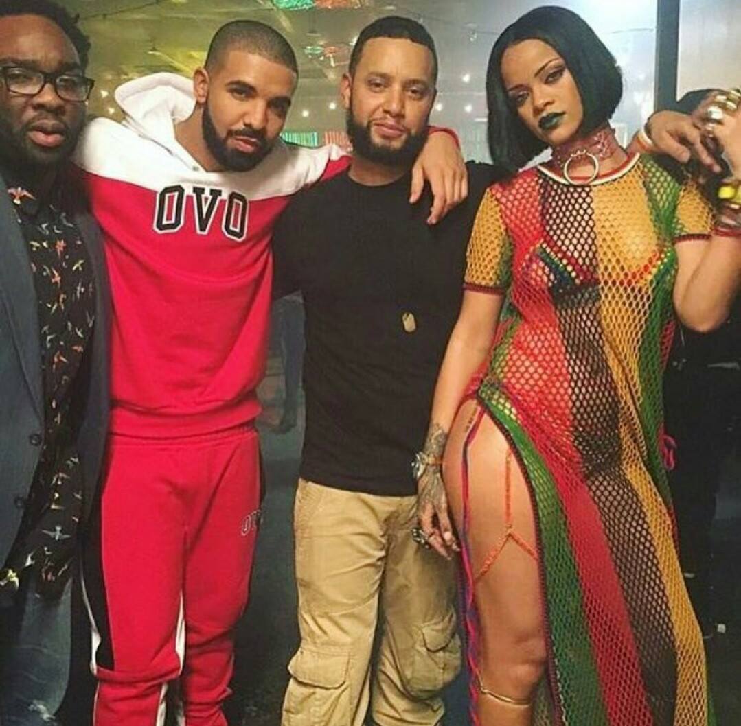 Rihanna Drake on the set of Work